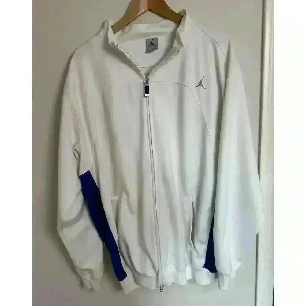 Nike Air Jordan Jumpman Jacket Full Zipper Men’s XL White With Blue Trim Track - Picture 4 of 15